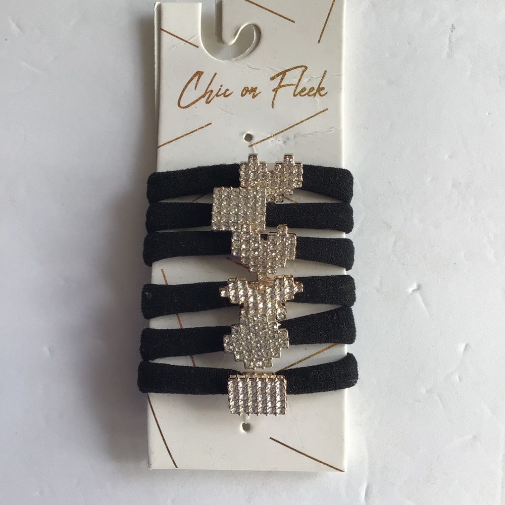 BLACK RHINESTONE HAIR TIES NWT SET OF FIVE